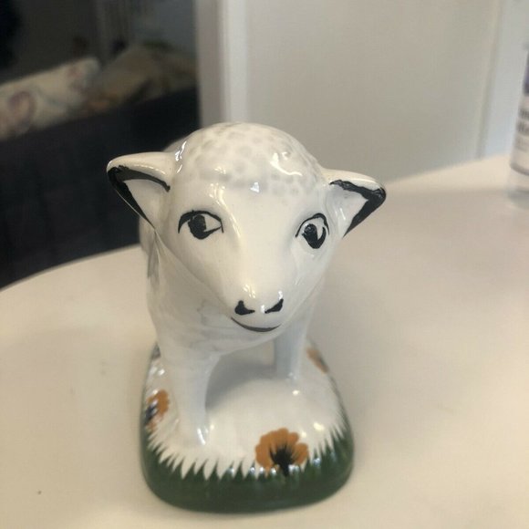 Vintage Portuguese Glazed Ceramic Sheep Hand Painted Signed - Picture 2 of 8